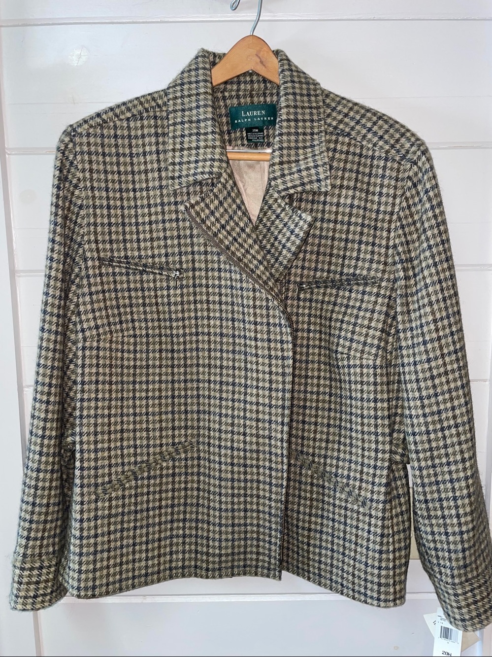 NWT Lauren Ralph Lauren Houndstooth Tweed Wool Jacket New Old Stock Size 20W.